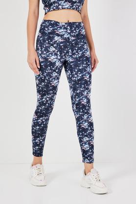 printed regular fit polyester women's active wear track pants - navy