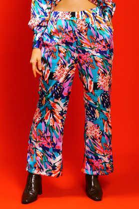 printed regular fit polyester women's casual wear trousers - off white
