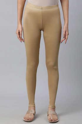 printed regular fit polyester women casual wear tights - gold