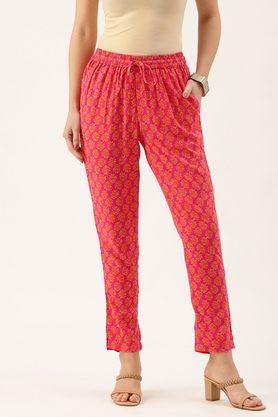 printed regular fit rayon women's casual wear pants - pink