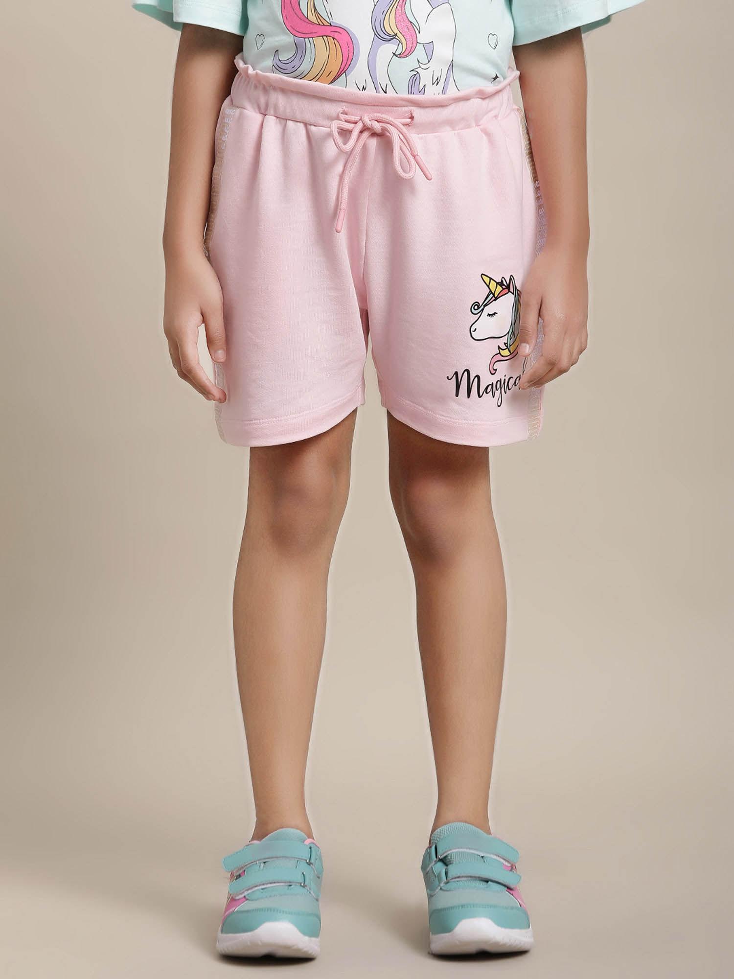 printed regular fit shorts for girls-pink