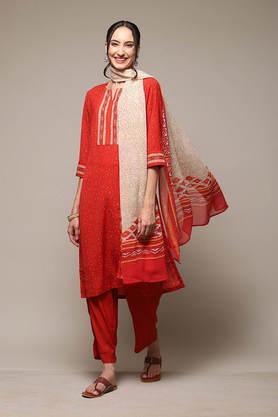 printed regular polyester woven women's kurta palazzo set - red mix