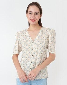 printed relaxed fit button-down top