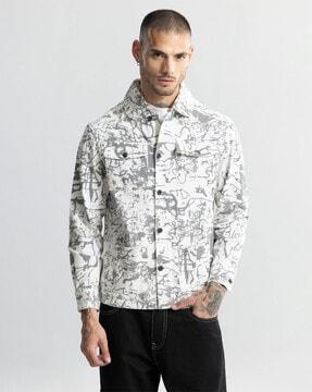 printed relaxed fit cotton shacket