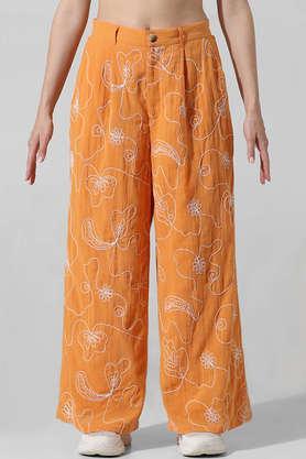 printed relaxed fit cotton women's casual wear pants - orange