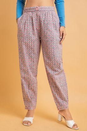 printed relaxed fit cotton women's casual wear trousers - pink