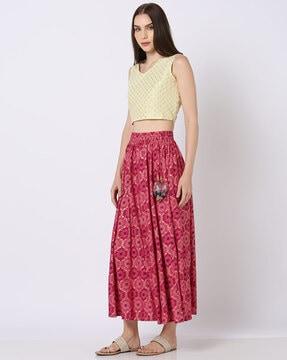 printed relaxed fit flared skirt