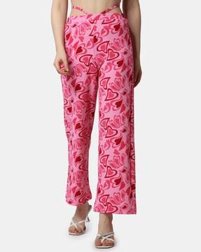 printed relaxed fit flat-front pants