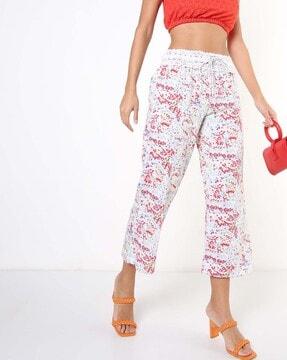 printed relaxed fit flat-front trousers