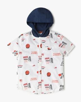 printed relaxed fit hooded shirt