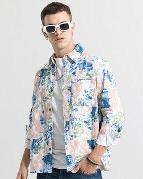printed relaxed fit jacket with patch pocket