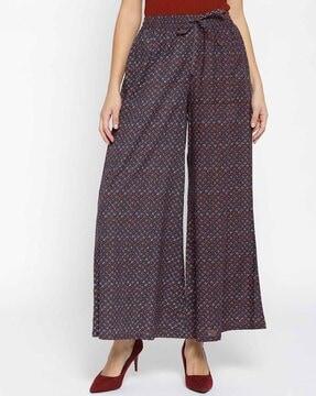 printed relaxed fit palazzos with drawstring waistband