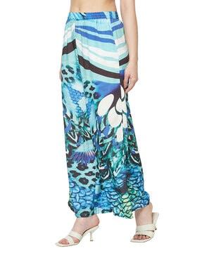 printed relaxed fit pants with side slits