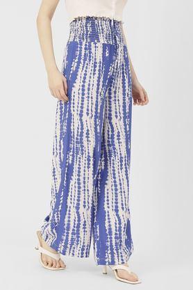 printed relaxed fit rayon women's casual wear palazzos - blue