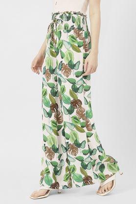 printed relaxed fit rayon women's casual wear palazzos - green