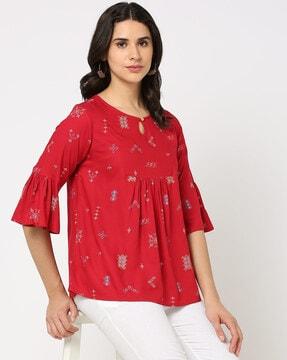 printed relaxed fit round-neck top
