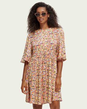 printed round-neck a-line dress