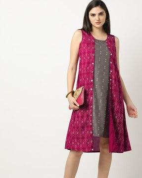 printed round-neck a-line dress