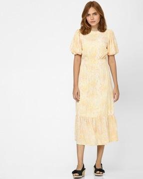 printed round-neck a-line dress