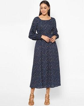 printed round-neck a-line dress