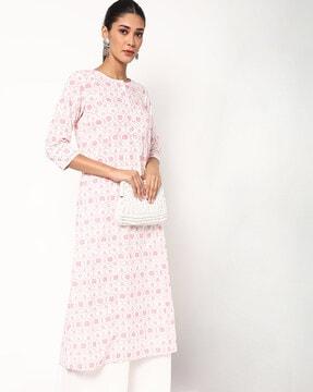 printed round-neck a-line kurta