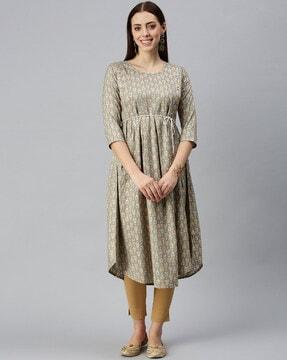 printed round-neck a-line kurta