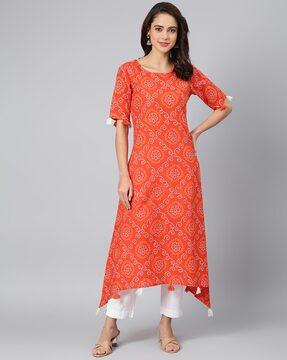 printed round-neck a-line kurta