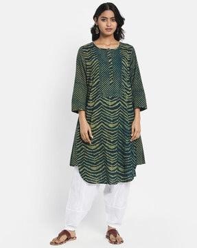 printed round-neck a-line kurta