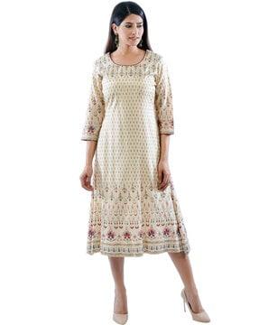 printed round-neck a-line kurta