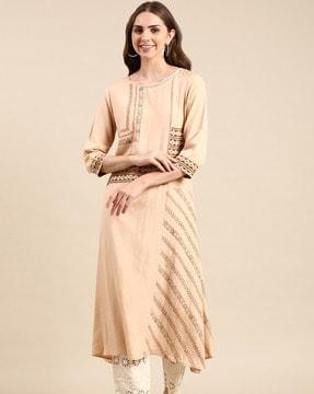 printed round-neck a-line kurta