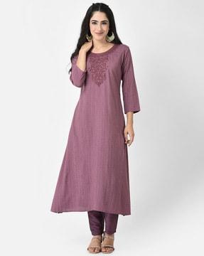 printed round-neck a-line kurta