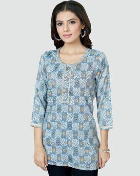 printed round-neck a-line tunic