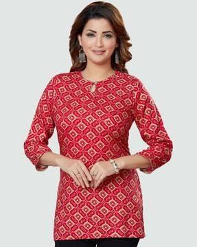 printed round-neck a-line tunic