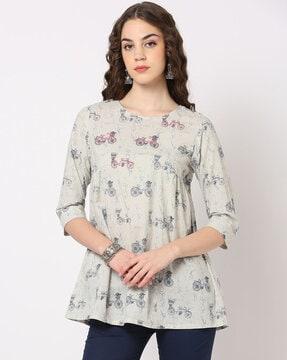 printed round-neck a-line tunic