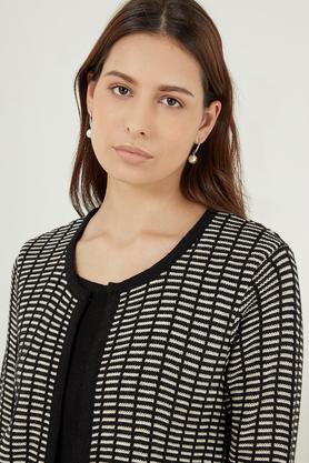 printed round neck acrylic women's formal wear sweater - black & white