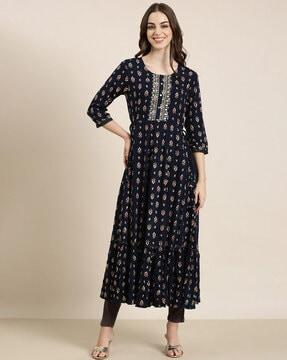 printed round-neck anarkali kurta