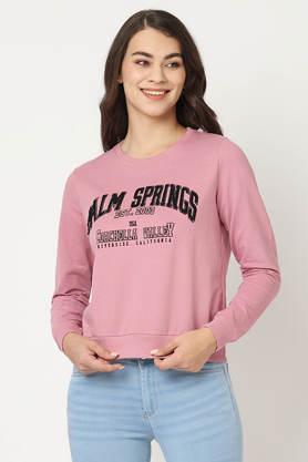 printed round neck blended fabric women's casual wear sweatshirt - dusty pink