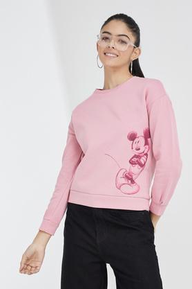 printed round neck cotton blend women's sweatshirt - dusty pink