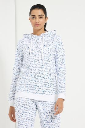 printed round neck cotton women's sweatshirt - blue