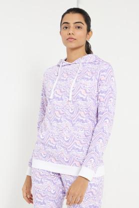 printed round neck cotton women's sweatshirt - lavender