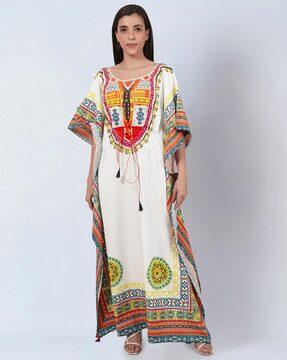 printed round-neck gown dress