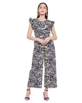 printed round-neck jumpsuit