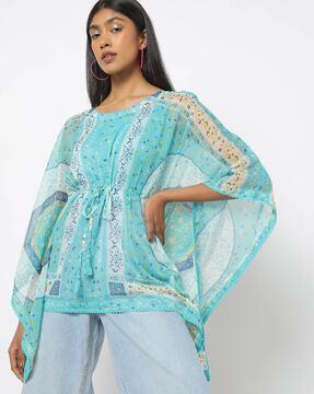 printed round-neck kaftan top