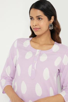 printed round neck kurta for women - lilac