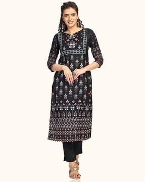 printed round-neck kurta with pants