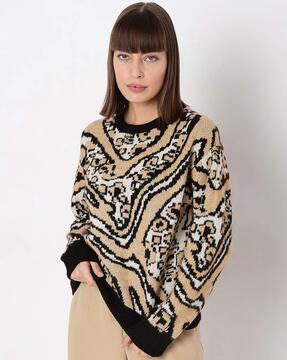 printed round-neck pullover with full sleeves