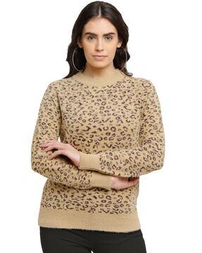 printed round-neck pullover