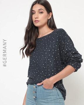 printed round-neck pullover