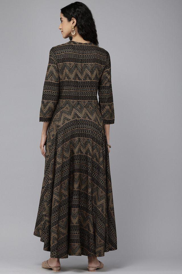 printed round neck rayon womens gown