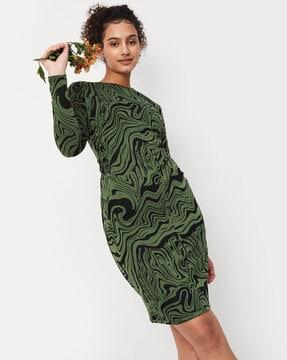 printed round-neck sheath dress